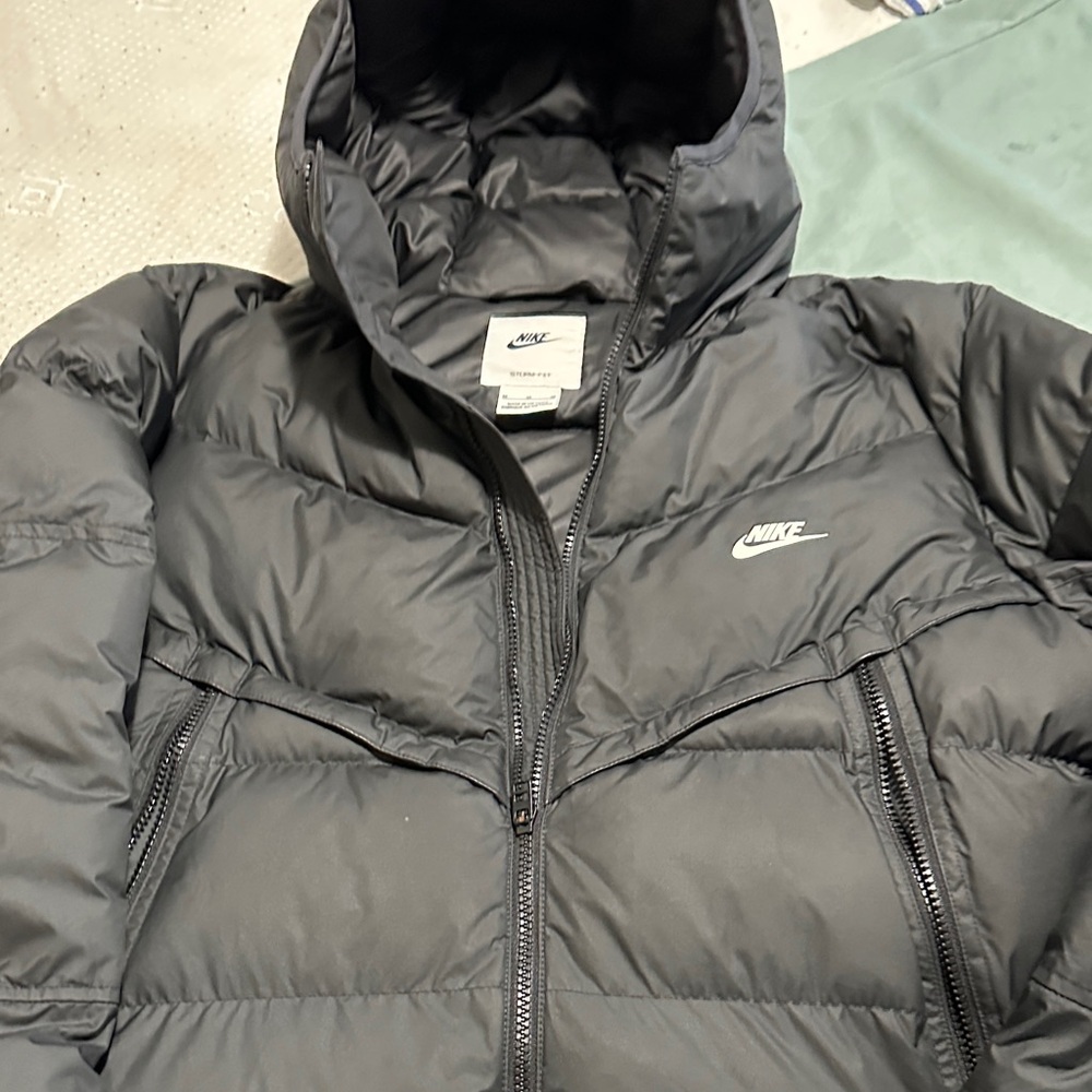 Nike Unisex Black Hooded Puffer Jacket - 3/4 length